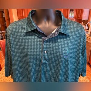 Pinhurst Country club men’s golf polo. Sharp teal‎ & blue print with logo. XL